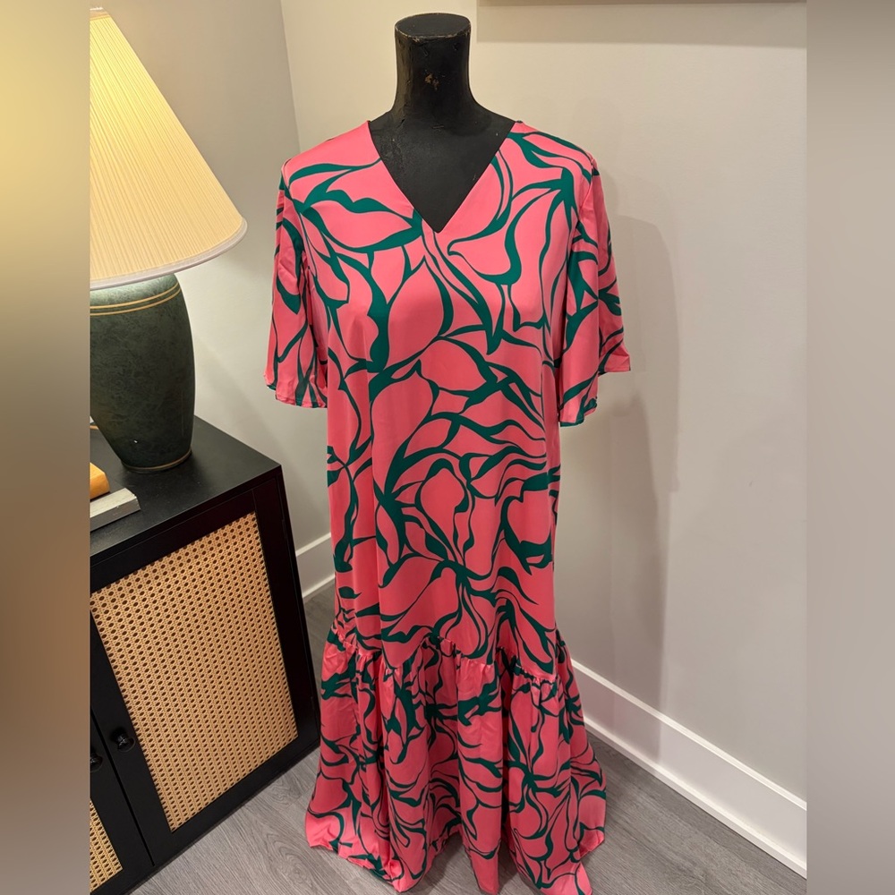 NWT Adrienne Palmer Beverly Hills Print Oversized Maxi Dress Small Resortwear